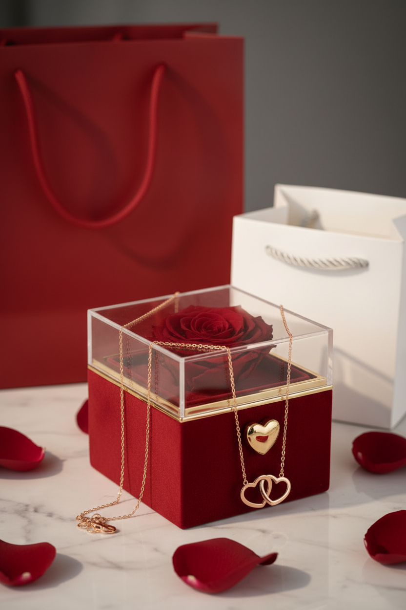 Eeuwige Roos Box - Gepersonaliseerde Ketting met Gravure