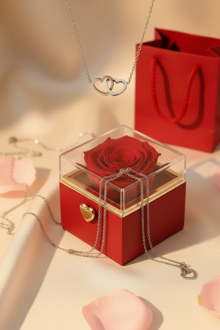 Eeuwige Roos Box - Gepersonaliseerde Ketting met Gravure