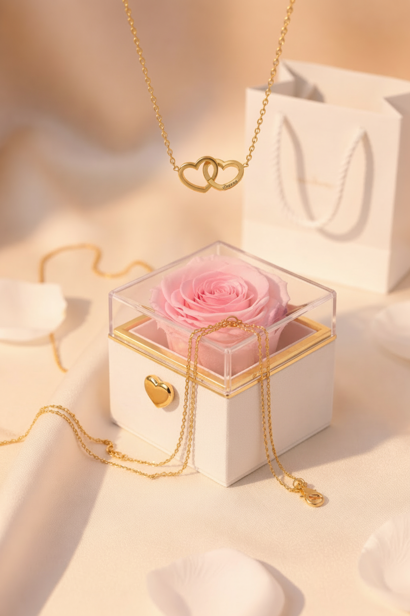 Eeuwige Roos Box - Gepersonaliseerde Ketting met Gravure