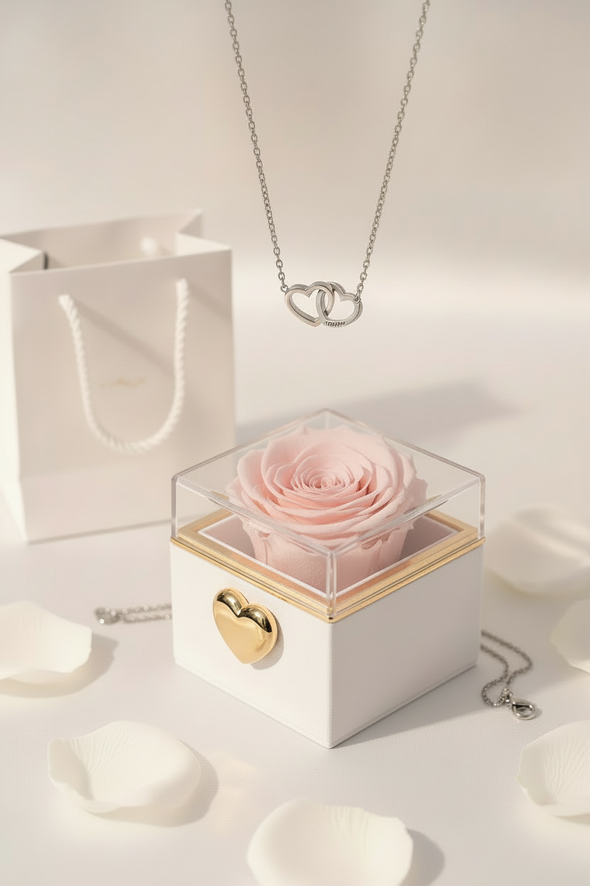 Eeuwige Roos Box - Gepersonaliseerde Ketting met Gravure