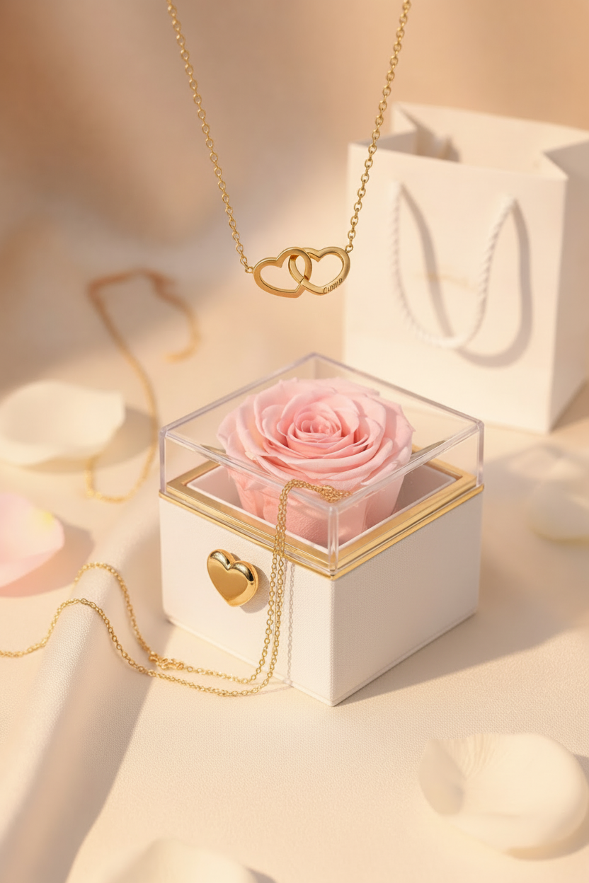 Eeuwige Roos Box - Gepersonaliseerde Ketting met Gravure