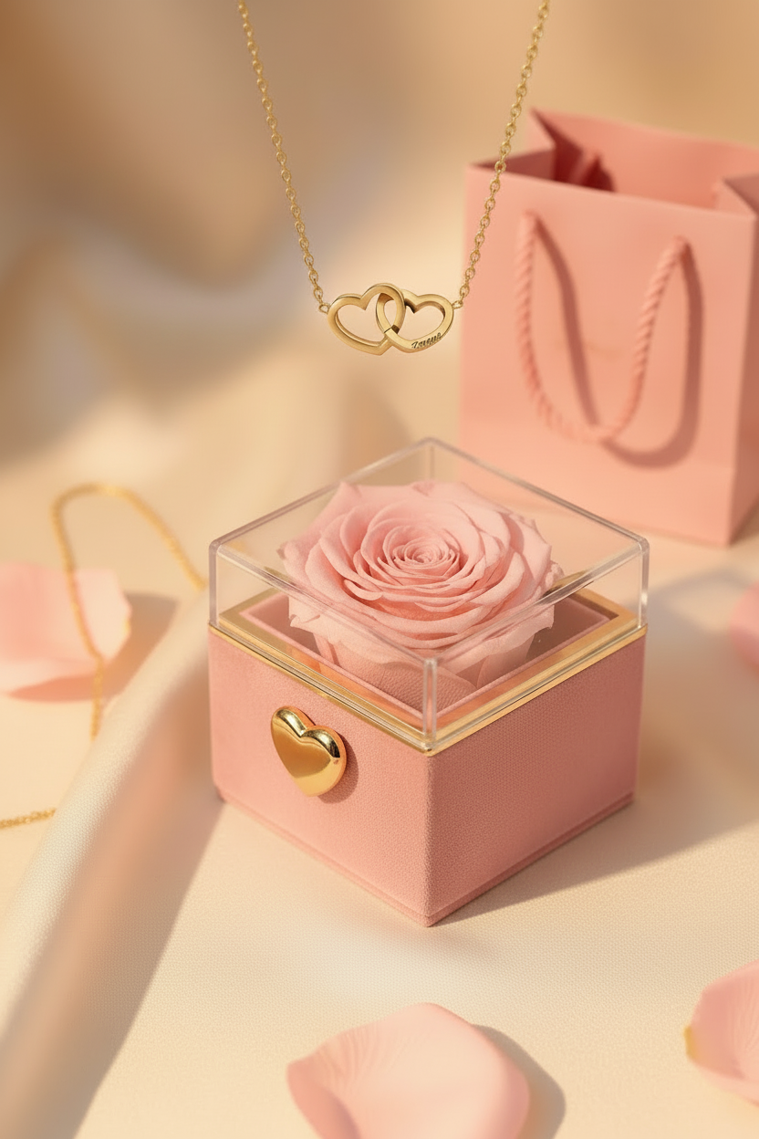 Eeuwige Roos Box - Gepersonaliseerde Ketting met Gravure