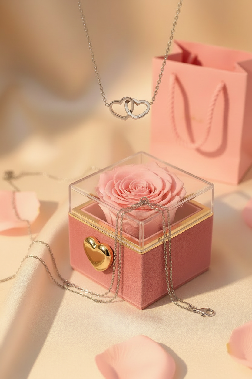 Eeuwige Roos Box - Gepersonaliseerde Ketting met Gravure