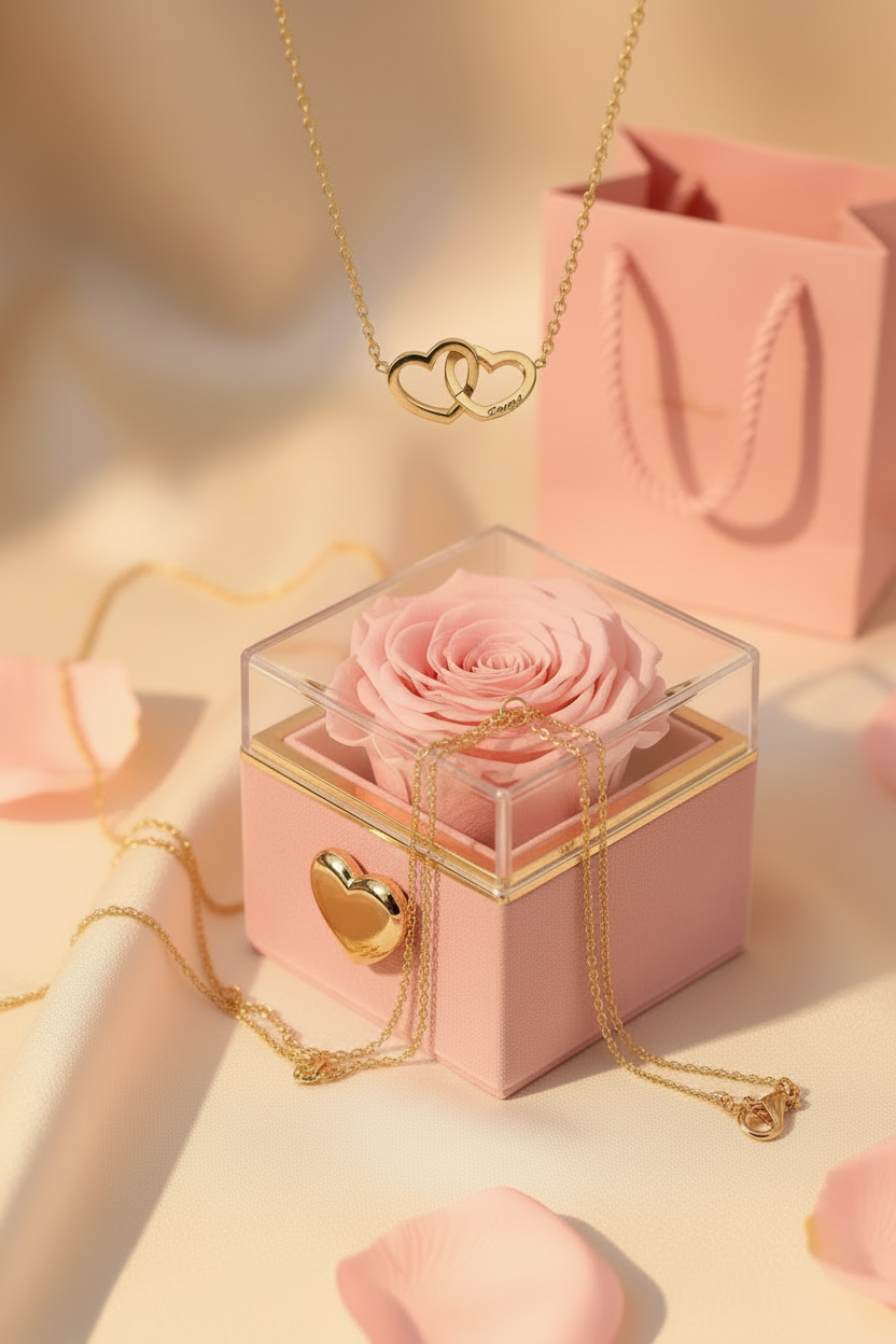 Eeuwige Roos Box - Gepersonaliseerde Ketting met Gravure